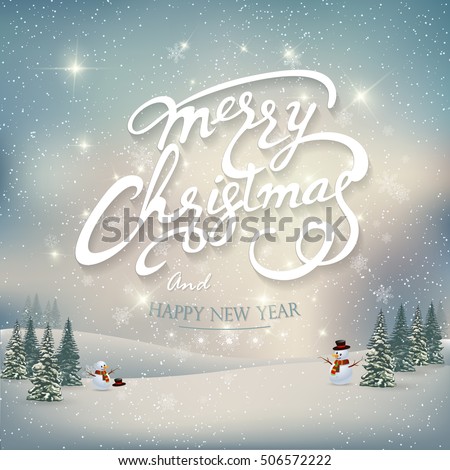 Vintage Merry Christmas And Happy New Year Lettering Vector illustration Royalty-Free Stock Photo #506572222