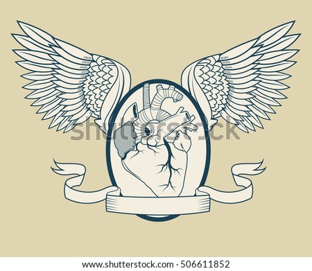 Heart with wings tattoo art design