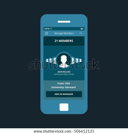 Mobile app single screen ui kit. Manage members screen.