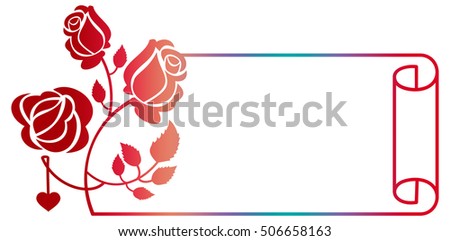 Beautiful horizontal banner with roses. Color gradient frame for advertisements, wedding invitations or greeting cards. Raster clip art.