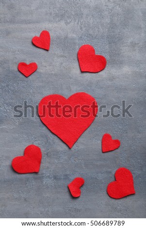 Love hearts on a grey table