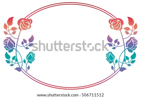 Oval gradient frame with roses.  Color frame with roses for advertisements, wedding invitations or greeting cards. Raster clip art.