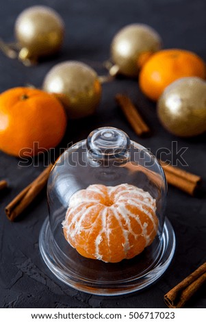 Mandarin and New Year's decor on a dark background.