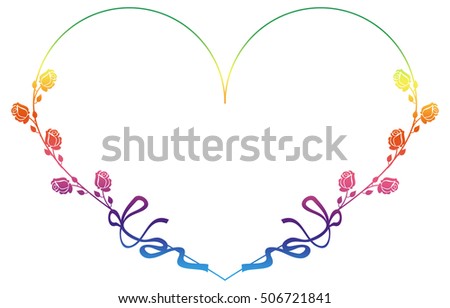 Heart-shaped gradient frame with roses. Color frame with roses for advertisements, wedding invitations or greeting cards. Raster clip art.