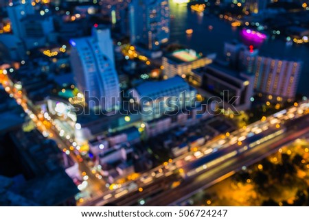 Aerial view blurred lights city downtown, abstract background
