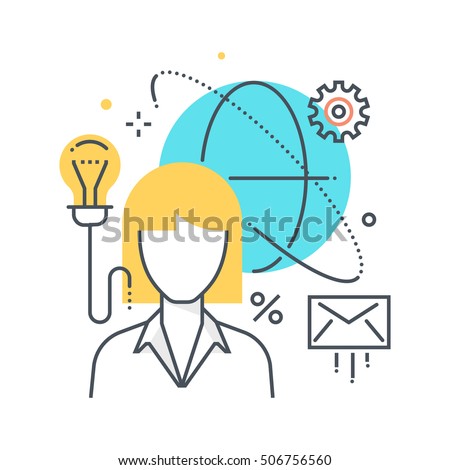 Color line, outsource, cloud concept illustration, icon, background and graphics. The illustration is colorful, flat, vector, pixel perfect, suitable for web and print. It is linear stokes and fills.
