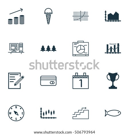 Set Of 16 Universal Editable Icons. Can Be Used For Web, Mobile And App Design. Includes Icons Such As Stock Market, Plastic Card, Computer And More