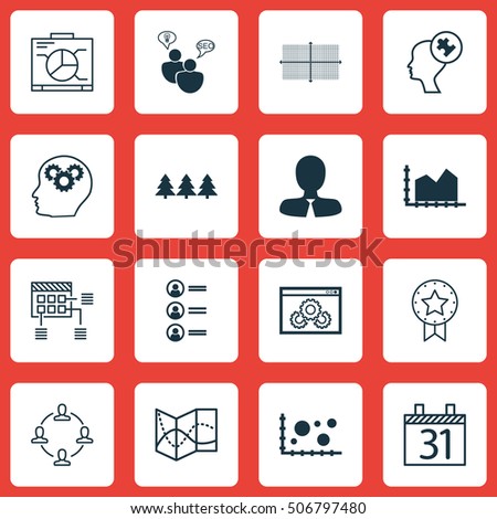 Set Of 16 Universal Editable Icons. Can Be Used For Web, Mobile And App Design. Includes Icons Such As Present Badge, SEO Brainstorm, Square Diagram And More.