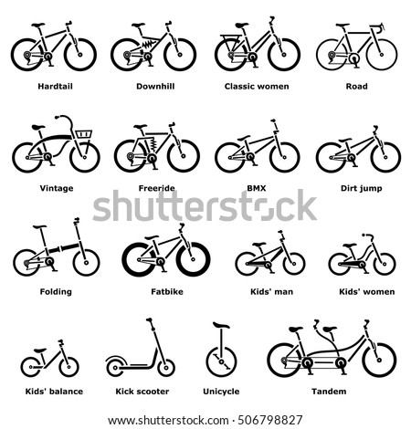Bicycle types icons set. Simple illustration of 16 bicycle types vector icons for web