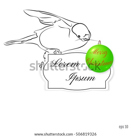 Christmas bullfinch, Merry Christmas greeting card, with space for text insertion. Vector illustration.