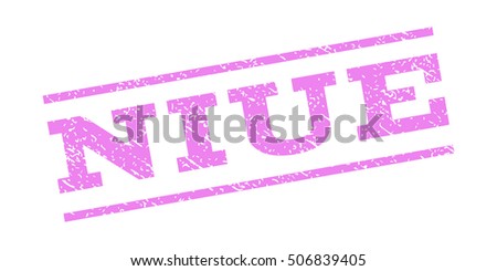 Niue watermark stamp. Text tag between parallel lines with grunge design style. Rubber seal stamp with unclean texture. Vector violet color ink imprint on a white background.