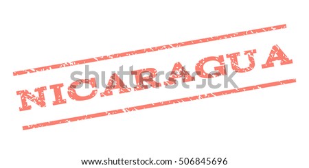Nicaragua watermark stamp. Text caption between parallel lines with grunge design style. Rubber seal stamp with dirty texture. Vector salmon color ink imprint on a white background.