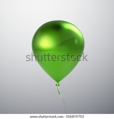 Vector festive illustration of flying realistic glossy green balloon