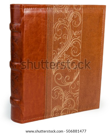 Brown leather book on wite backround on white isolated backround