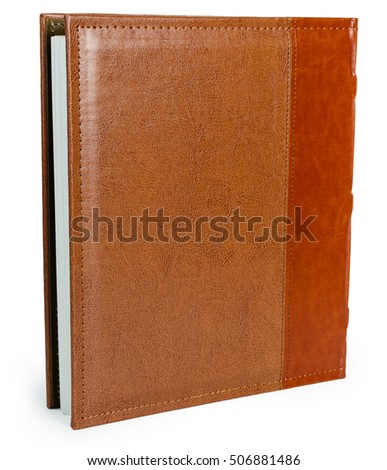 Brown leather book on wite backround on white isolated backround