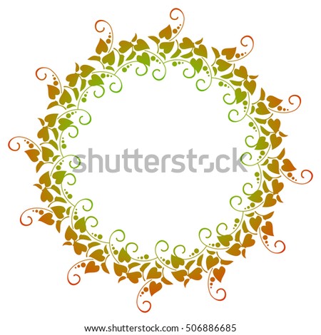 Color round frame with gradient fill and decorative floral silhouettes. Beautiful frame for advertisements, web, invitations or greeting cards. Raster clip art.