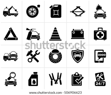Black Roadside Assistance and tow  icons  - vector icon set Royalty-Free Stock Photo #506906623