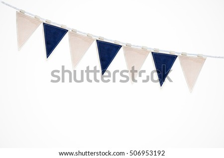 Bunting triangular flag isolated on white with clipping path. Flags on a string. Decoration for the holidays.