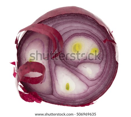 sliced red onion on white background