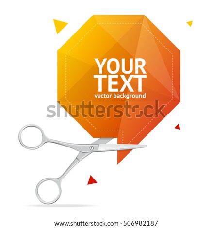 Scissors Orange Origami Speech Bubble Banner with Place for Your Text. Vector illustration