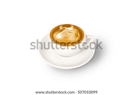Female swan latte art coffee pattern isolated on white background