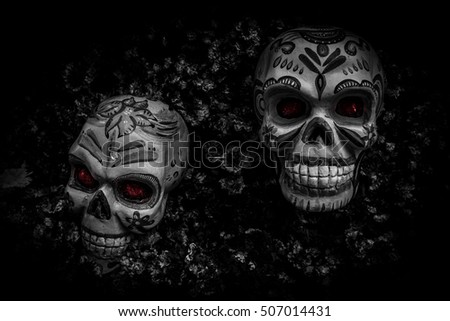 background picture black and white two headed skull halloween art