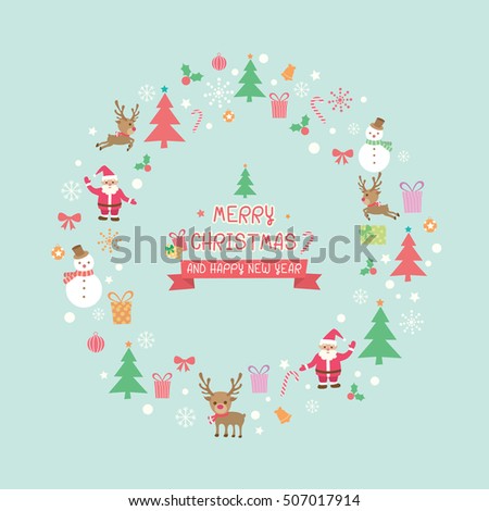 Merry christmas and happy new year ornaments decoration into wreath.Illustration vector.