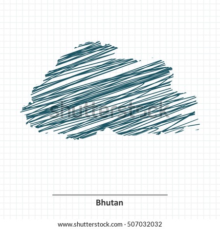 Doodle sketch of Bhutan map - vector illustration