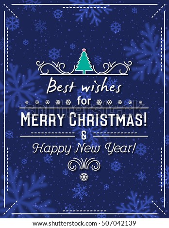 Blue christmas banner with snowflakes and greetings, vector illustration