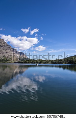 Reflection of landscape on the lake in Glacier National Park