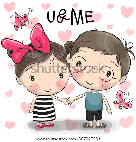 Cute Cartoon Boy And Girl Are Holding Hands On A Royalty Free Stock Vector Avopix Com