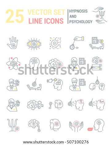 Set vector line icons in flat design with Ã�Â½ypnosis and psychology elements