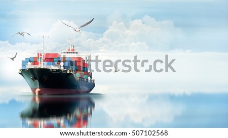 Logistics and transportation of International Container Cargo ship in the ocean with Group of Birds , Freight Transportation, Shipping
 Royalty-Free Stock Photo #507102568