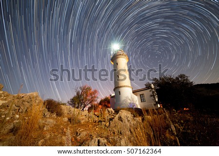 Lighthouse on Gelidonya cape in night time