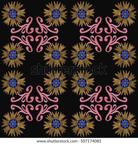 Tribal seamless colorful geometric pattern. Striped hand painted Aztec seamless pattern with ethnic and tribal motifs. Watercolor. Ethnic background.  Flowers texture.