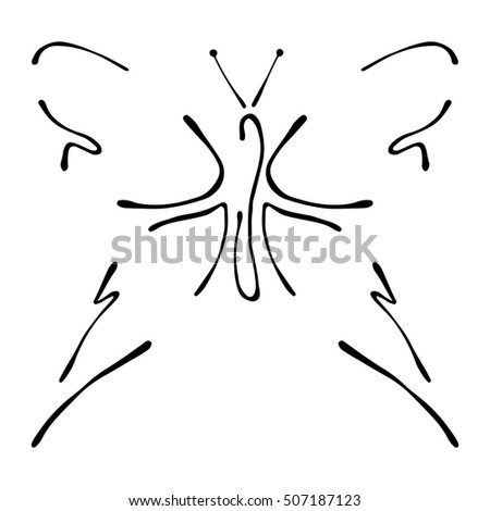 Raster black and white  illustration of insect. Butterfly isolated on the white background. Hand drawn contour lines and strokes. Decorative logo, icon, sign. Graphic illustration. 