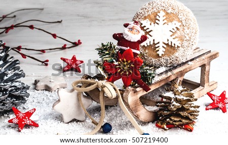 Holiday decorations in bright colors on a white background (New Year, Christmas)