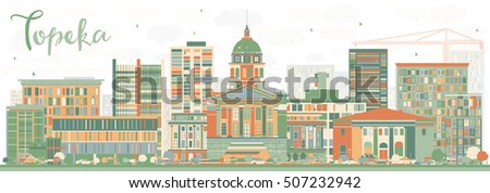 Abstract Topeka Skyline with Color Buildings. Vector Illustration. Business Travel and Tourism Concept with Modern Architecture. Image for Presentation Banner Placard and Web Site.