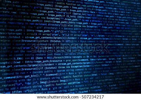 Software background. Website codes on computer monitor. Software development. Programmer developer screen. Machine learning code. Java code. Php code. Linux code.