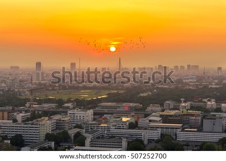 Bangkok city with beautiful sunset.