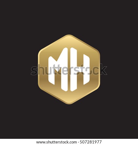 Initial letters MH rounded hexagon shape gold modern logo
