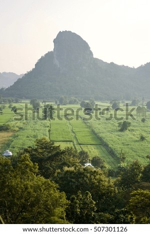 portrait mountain and cornfield View.High angle shots.