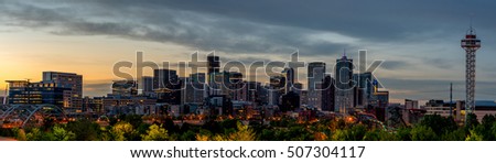 Denver Colorado Panorama skyline with city lights and morning sky