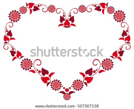 Elegant heart-shaped frame with decorative sunflowers silhouettes. Raster clip art.