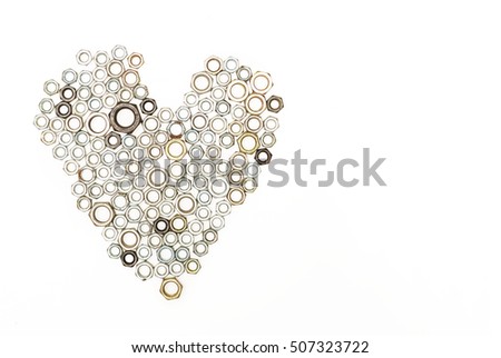 Heart shape, Nuts on white background with copy space