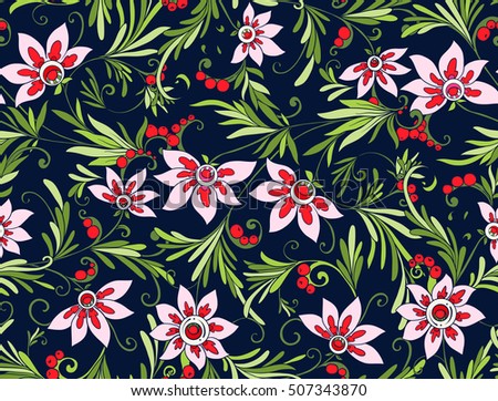 Floral seamless pattern.  Brightly-colored stock vector illustration.