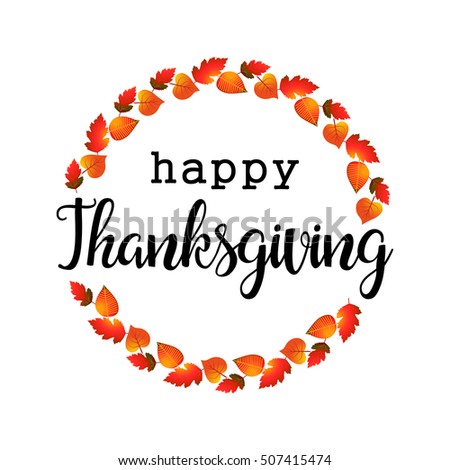 Happy Thanksgiving Day illustration. Thanksgiving Day card template. Use for banner, flyer, print. Composition with autumn leaves  clip art.Rasterized Copy