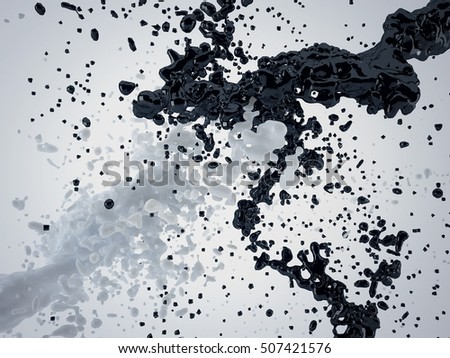 Black and white liquid splash on  white background