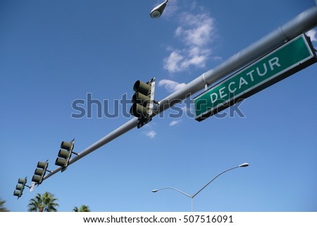 Las Vegas, Nevada       Overhead traffic lights and street sign