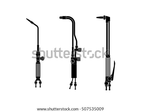 Equipment for metal cutting and welding. Cutting torch. Vector icons